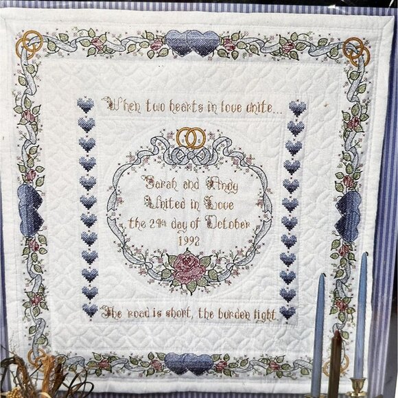 WonderArt Anniversary /Wedding Lap Quilt/Wall Hanging Kit 36”X 36” New Old Stock - Picture 2 of 8